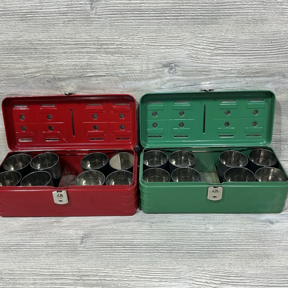 Hamilton Home Budget Bank Antique 1940 Metal Box Cups Vintage Red Green USA RARE